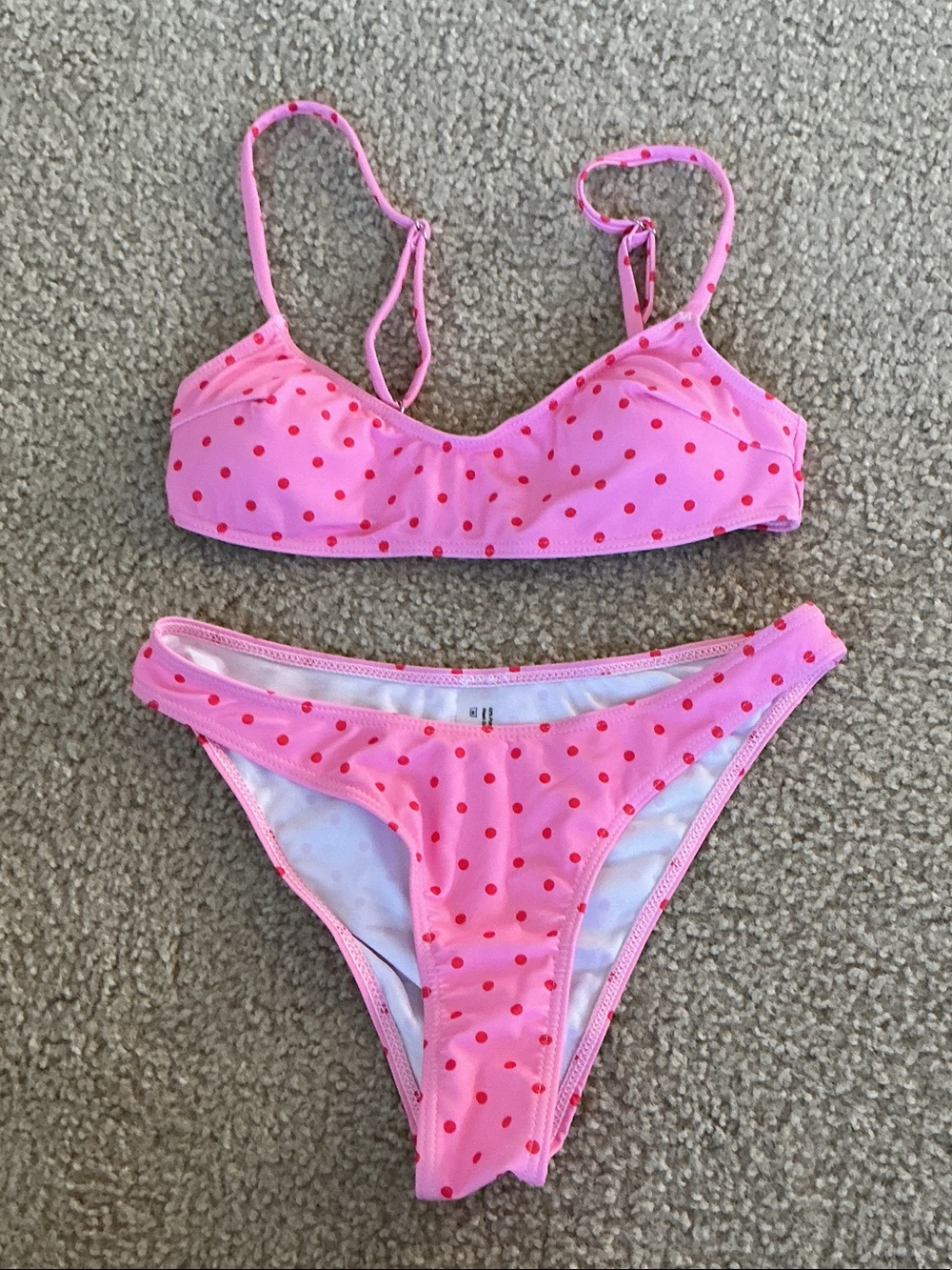 NIB SHEIN Pink Polka Dot Bikini Set - Pink with Red Polka Dots - Size XS